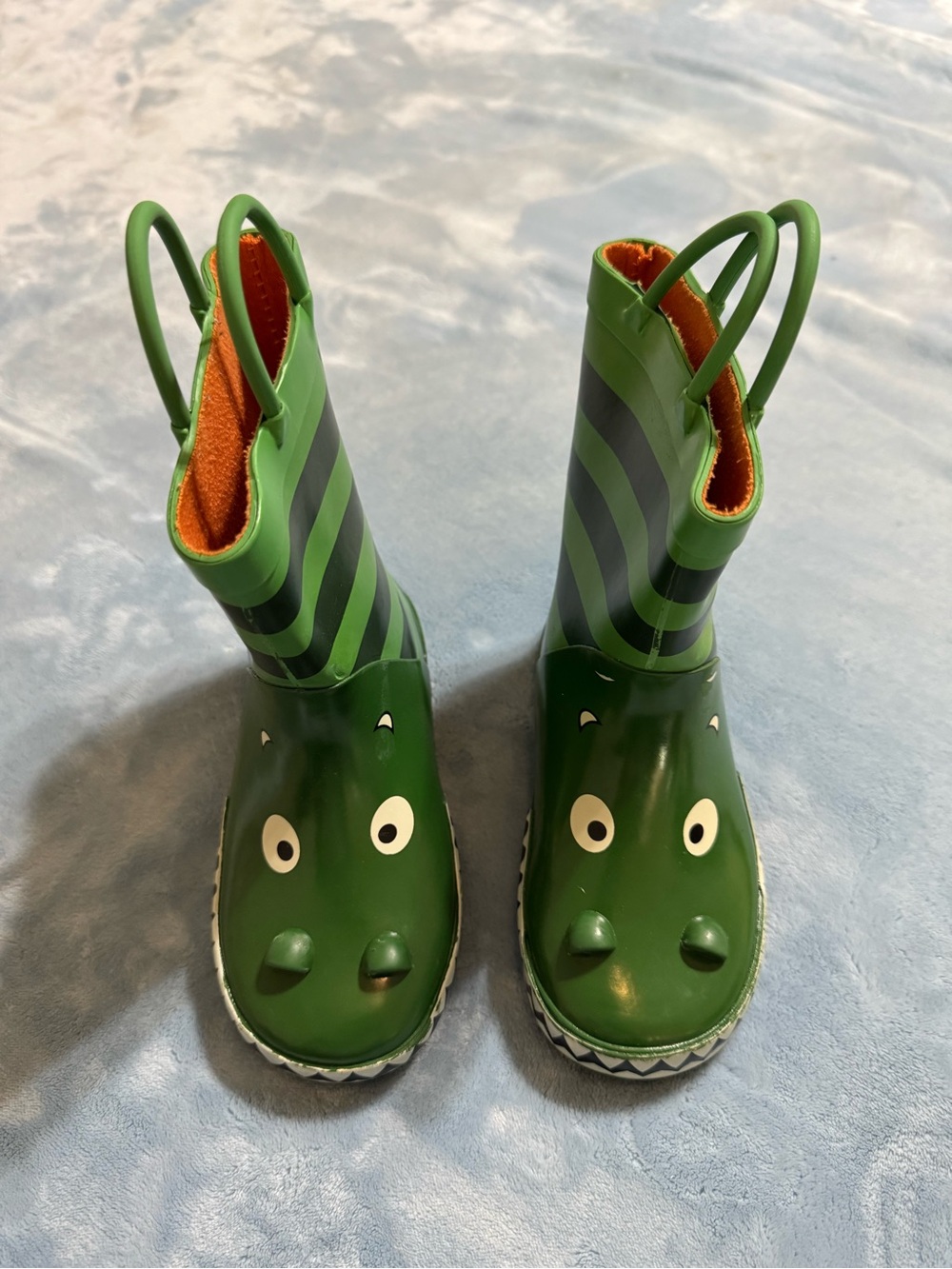 Kids Green Crocodile Rain Boots with Striped Shaft